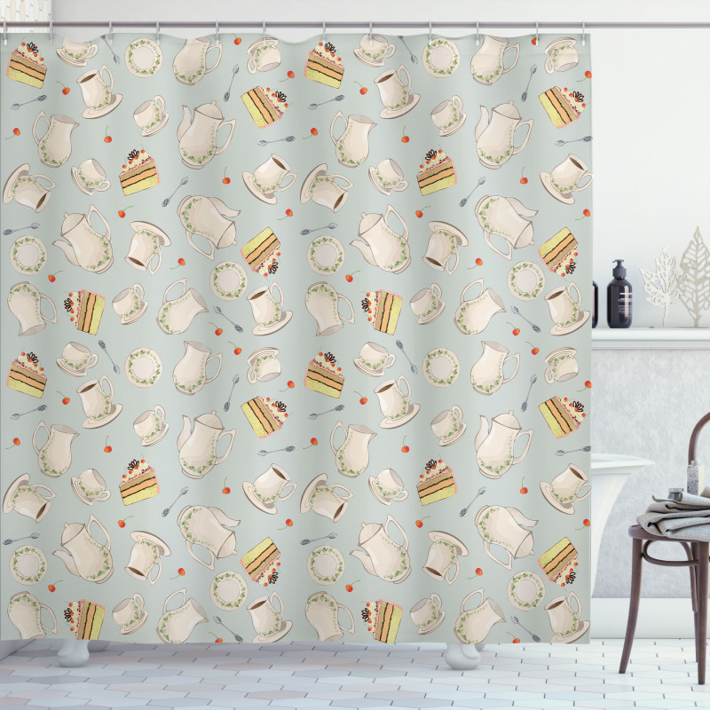 Coffee Cakes Cherries Shower Curtain