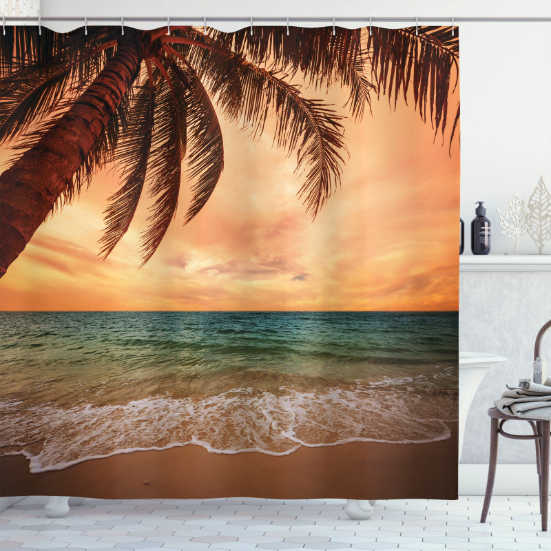 Exotic Seascape with Palm Shower Curtain
