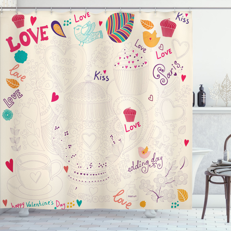 Hand Drawn Doodle Pot Shower Curtain