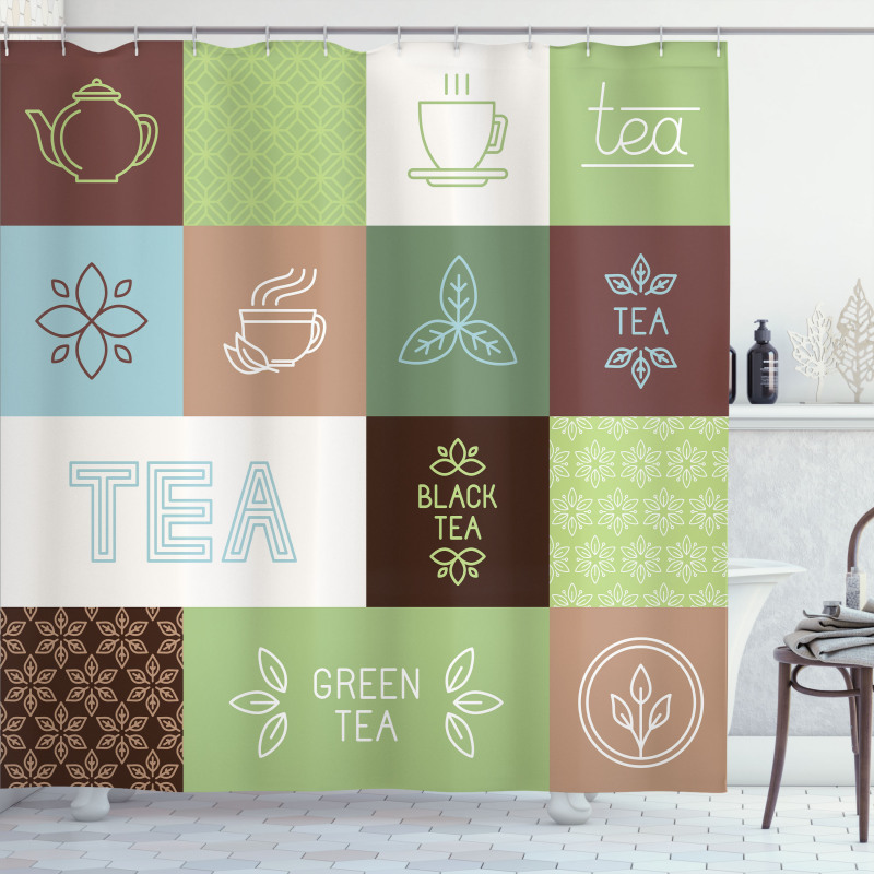 Checkered Tea Images Shower Curtain