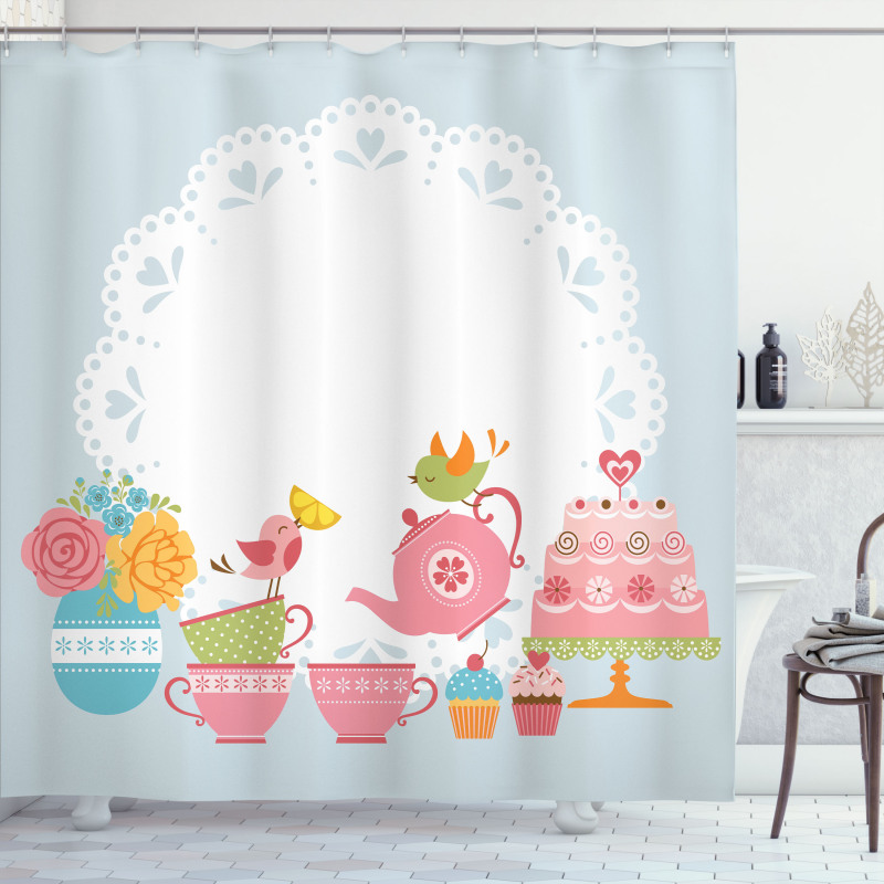 Birds Drinking Tea Shower Curtain