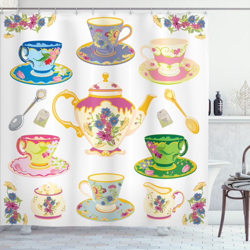 Vivid Teacups Sweets Shower Curtain