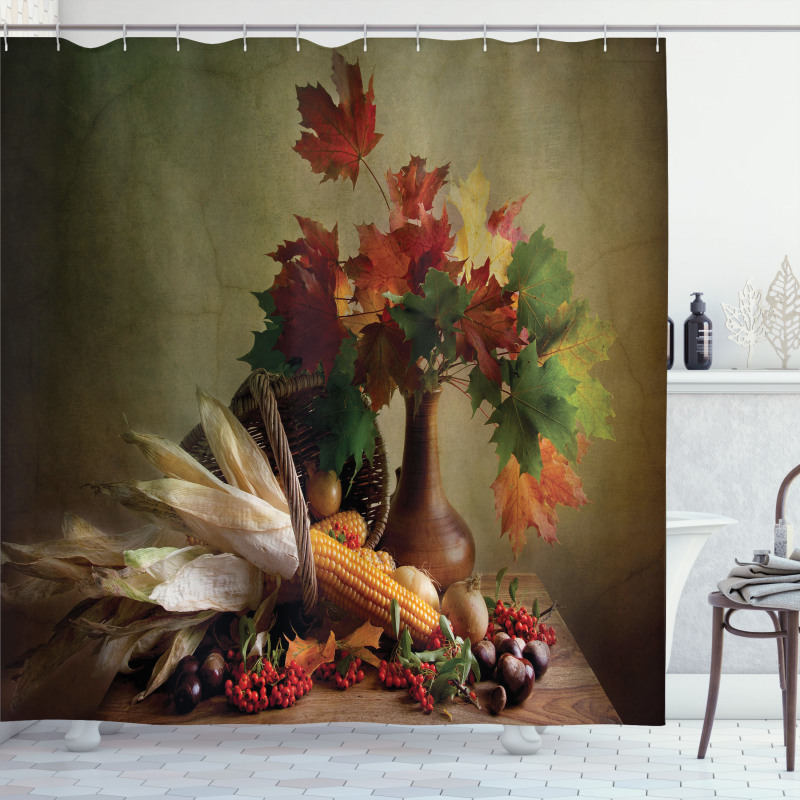 Fall Vegetables Leaves Shower Curtain