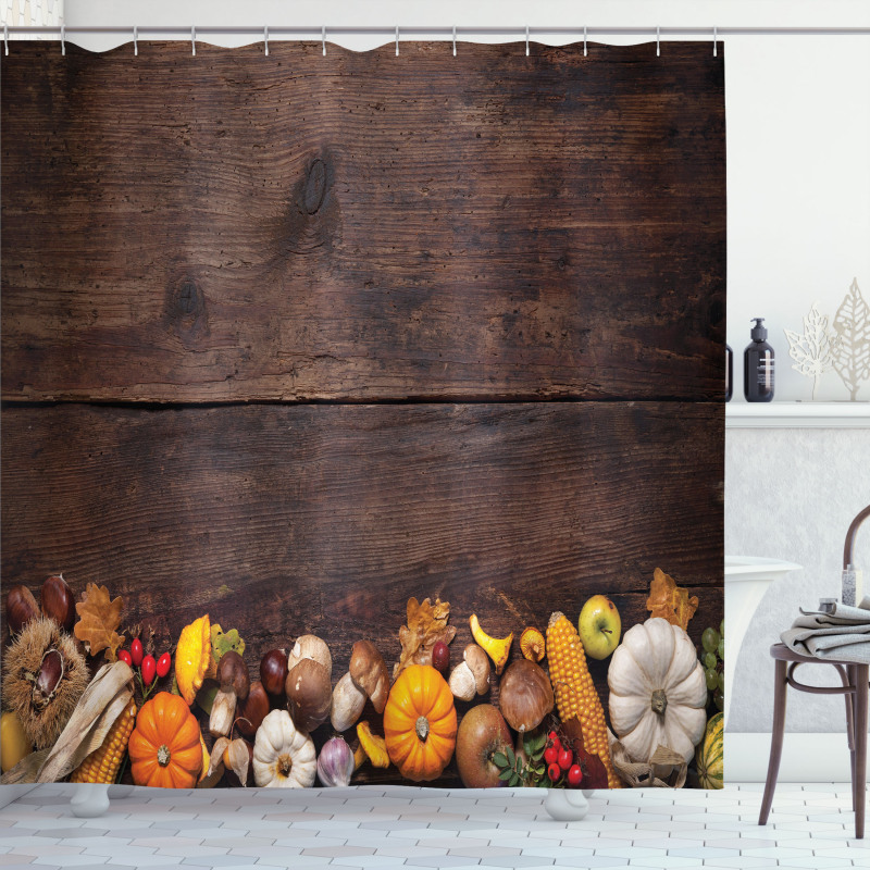 Wooden Table Foods Shower Curtain