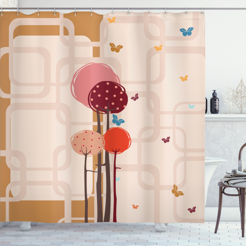 Colorful Trees Butterfly Shower Curtain