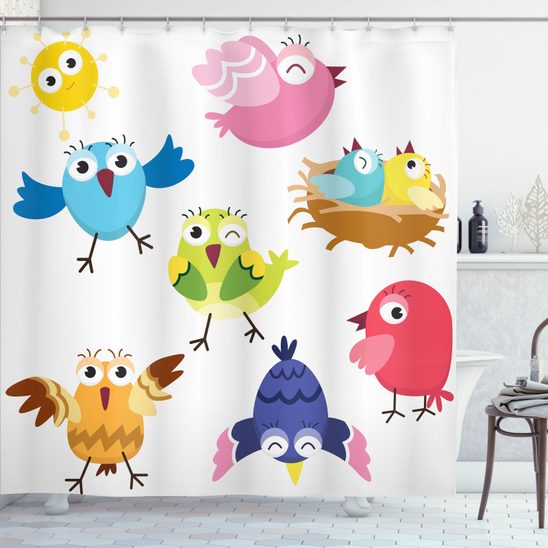 Funny Birds Sun Cartoon Shower Curtain