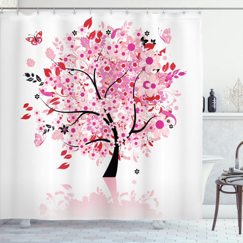 Abstract Tree and Flowers Shower Curtain