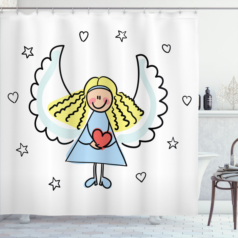 Little Girl Red Heart Shower Curtain