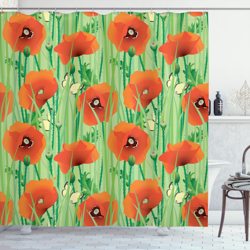 Poppy Flowers Field Shower Curtain
