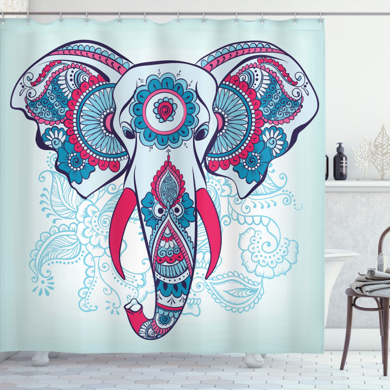 Doodle Elephant Design Shower Curtain