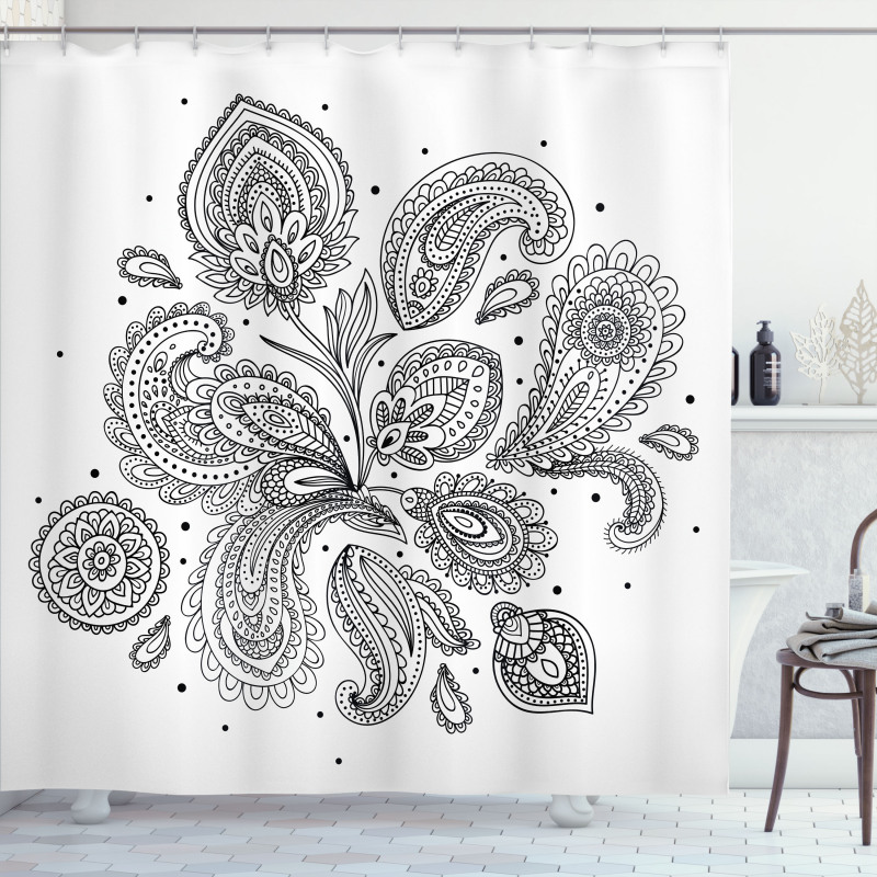 Circles Lines Monochrome Shower Curtain