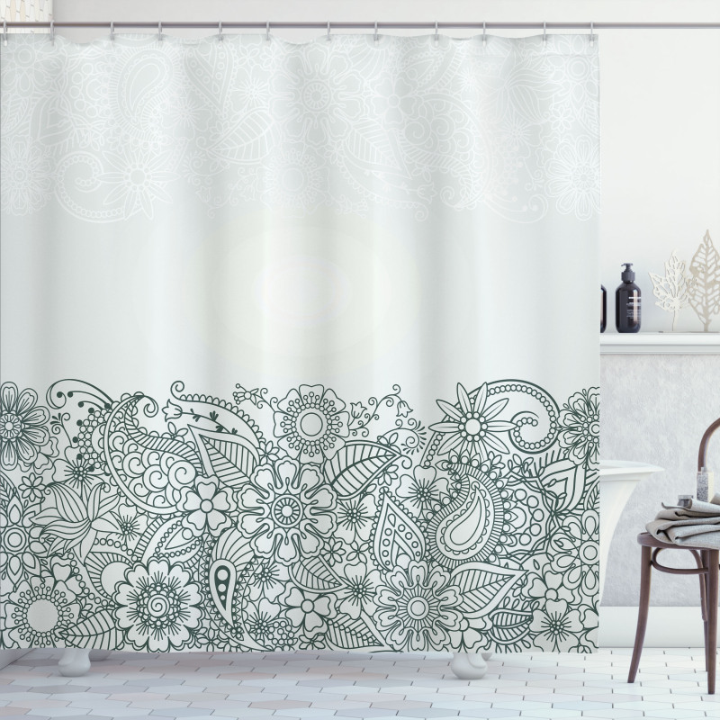 Outline Wildflowers and Leaves Shower Curtain