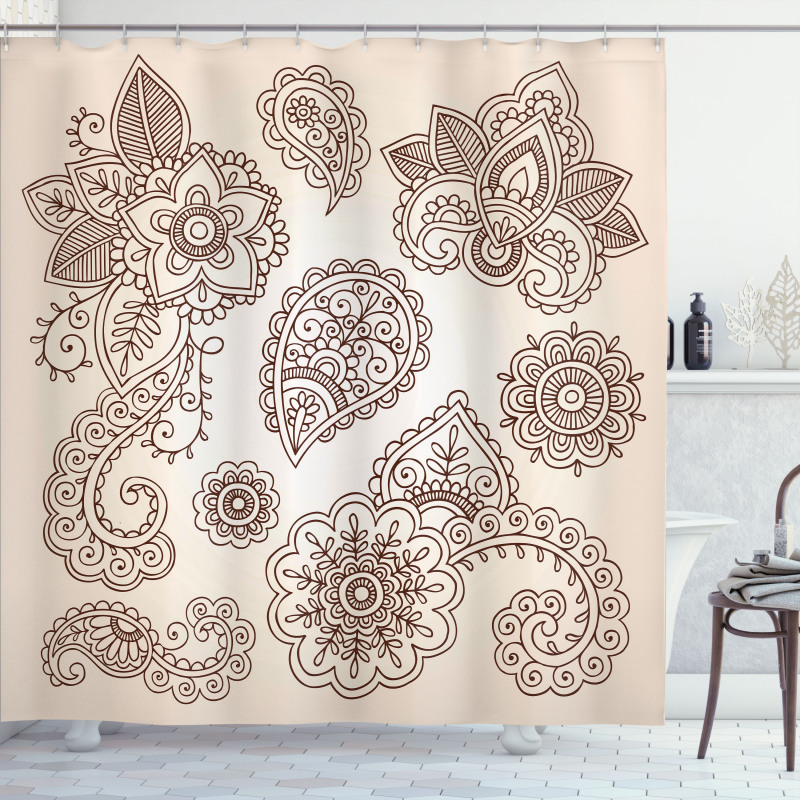 Monochrome Paisley Doodle Shower Curtain