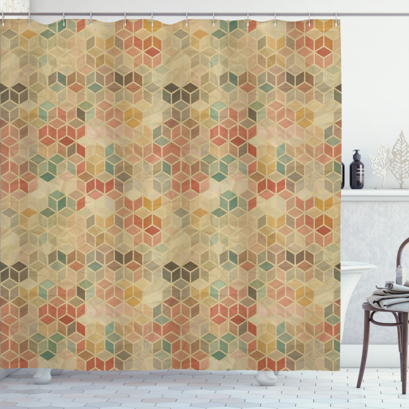 Retro Cube Pattern Shower Curtain