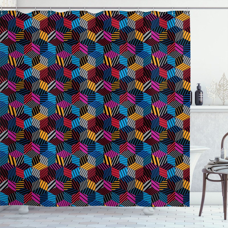3D Cube Stripes Style Shower Curtain