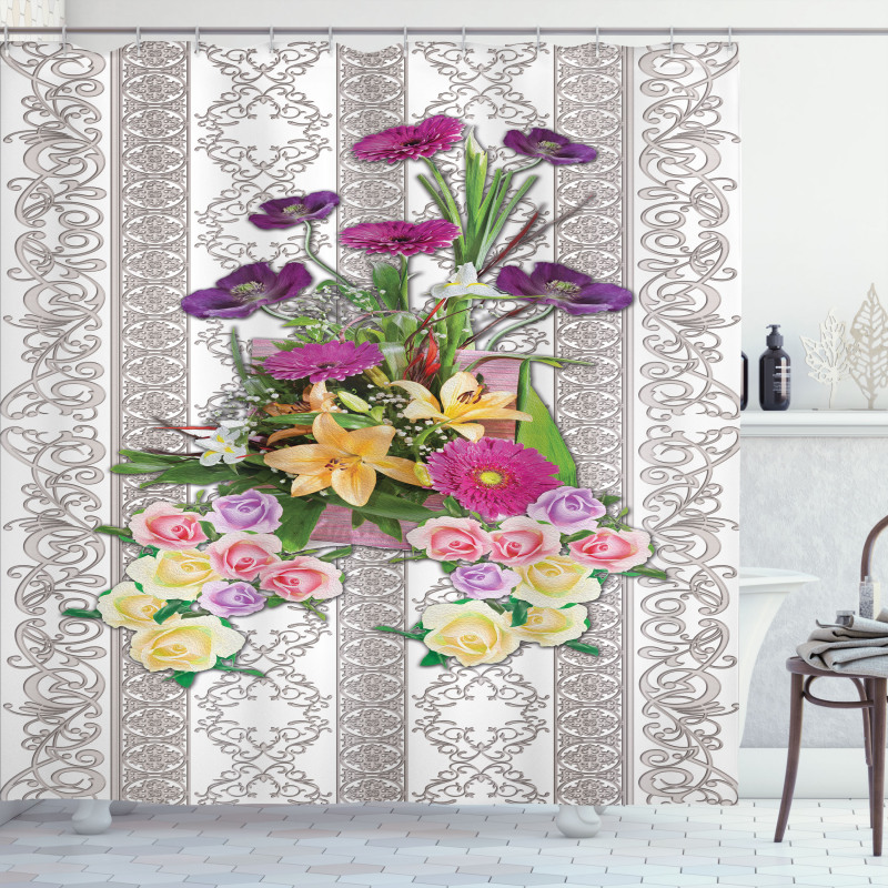 Colorful Bouquet on Curls Shower Curtain