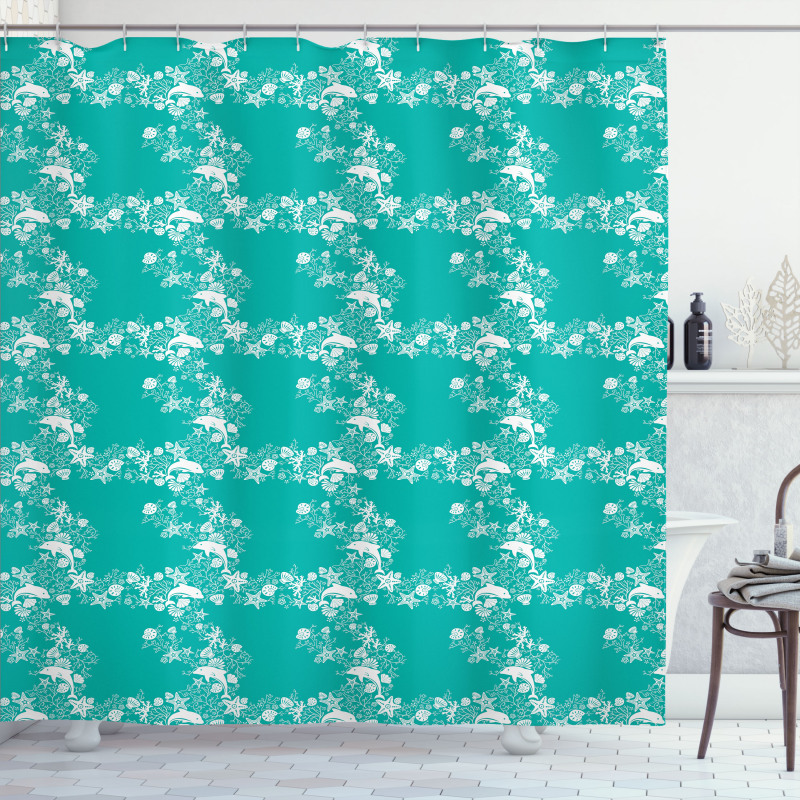 Dolphins with Starfishes Shower Curtain