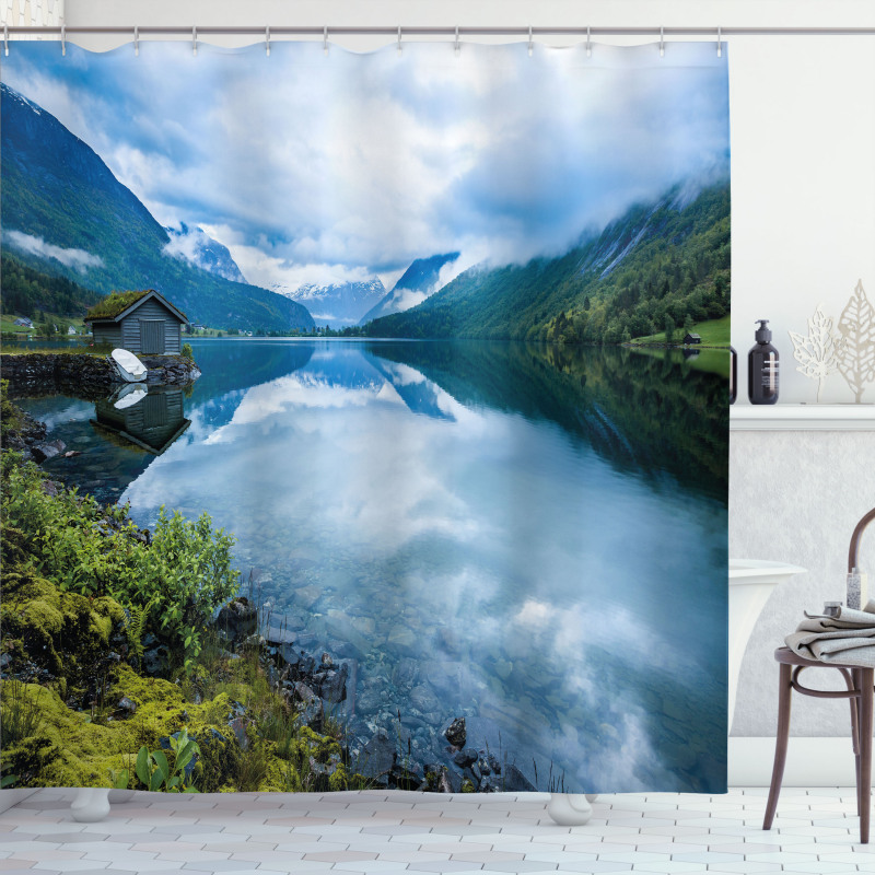 Wooden Cabins Norway Shower Curtain