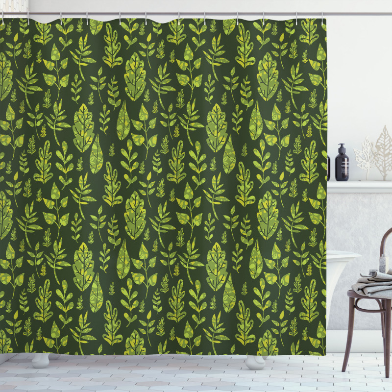 Patterned Green Leaves Shower Curtain