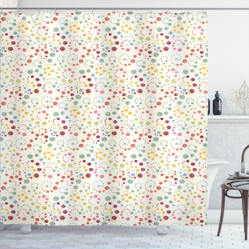 Dot Swirls Retro Look Shower Curtain