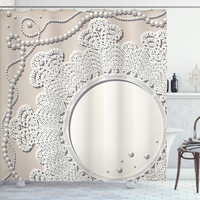 Medallion Lace Ornate Pearl Shower Curtain