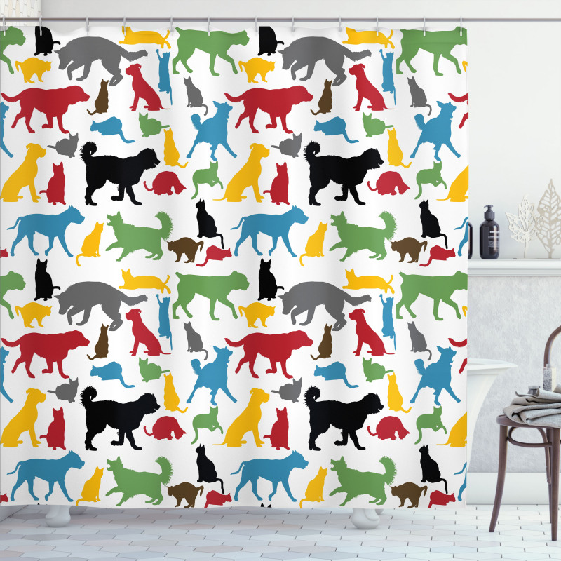 Colorful Cats and Dogs Shower Curtain