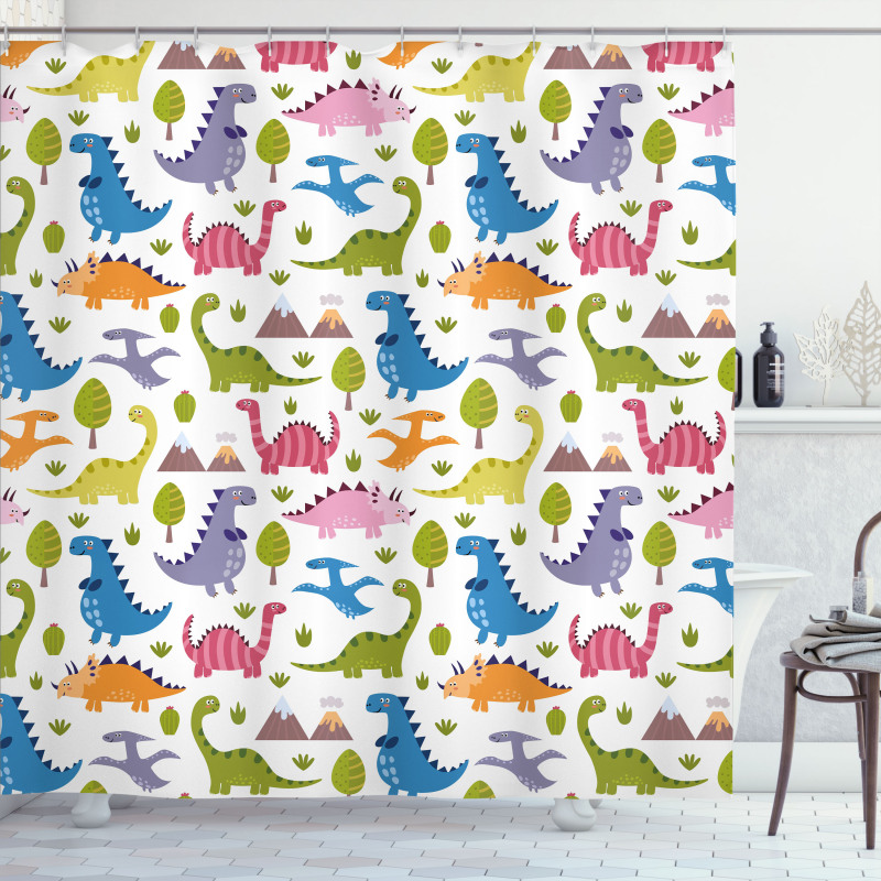 Dinosaurs Colorful Shower Curtain