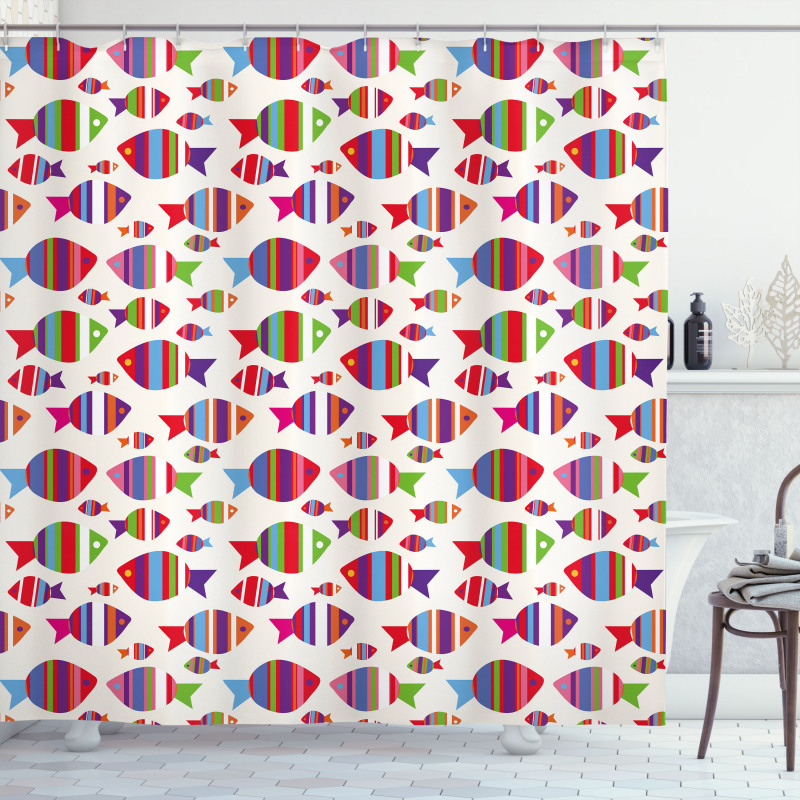 Vibrant Striped Fishes Shower Curtain