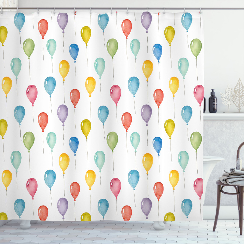 Flying Watercolor Balloons Shower Curtain