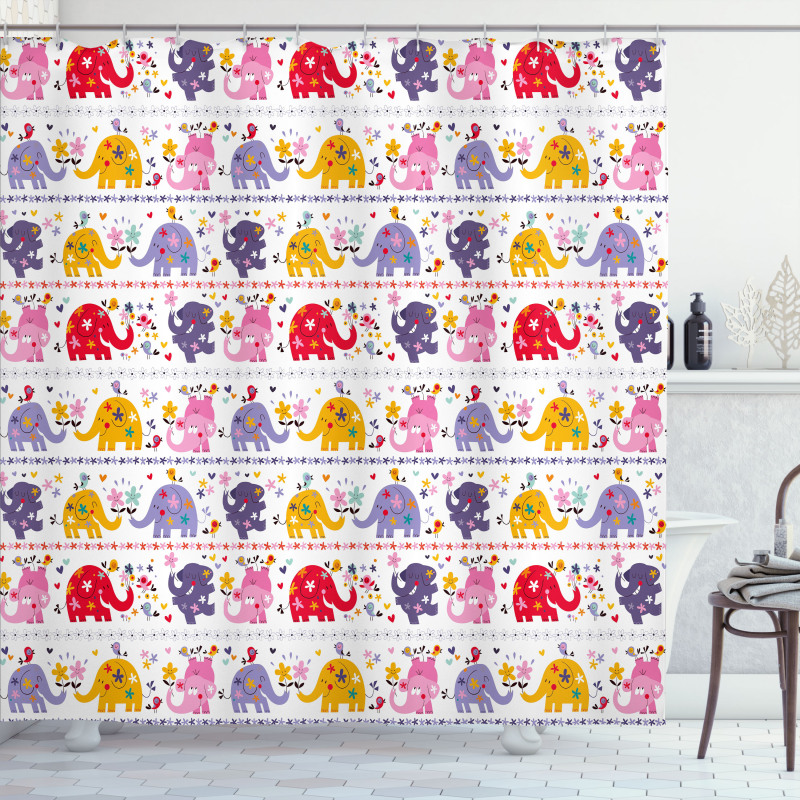 Dancing Floral Elephants Shower Curtain