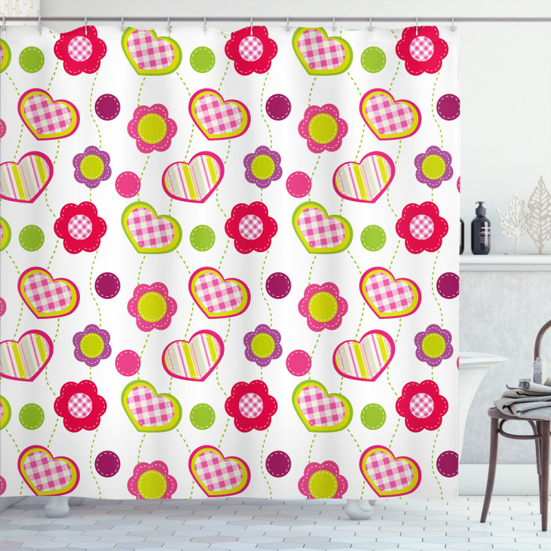 Patchwork Flowers Hearts Shower Curtain