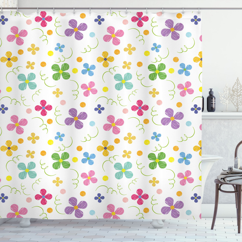Spring Daisies Dots Sketch Shower Curtain