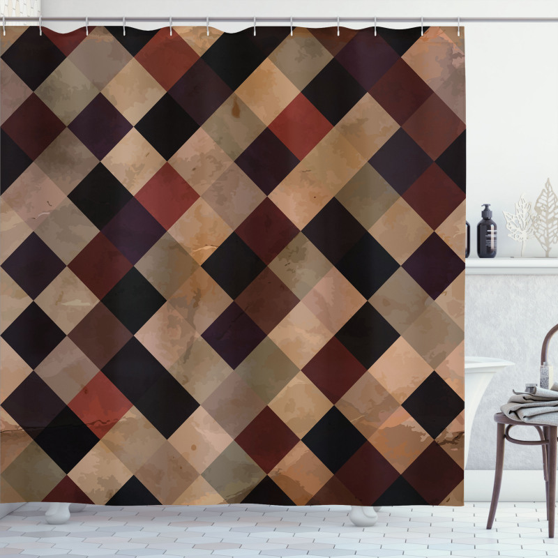 Antique Brown Toned Grid Shower Curtain