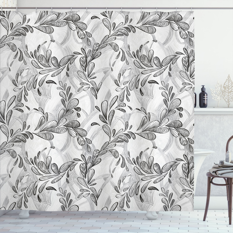 Monochrome Sketch Leaf Shower Curtain