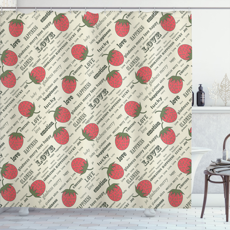 Retro Strawberry Love Shower Curtain