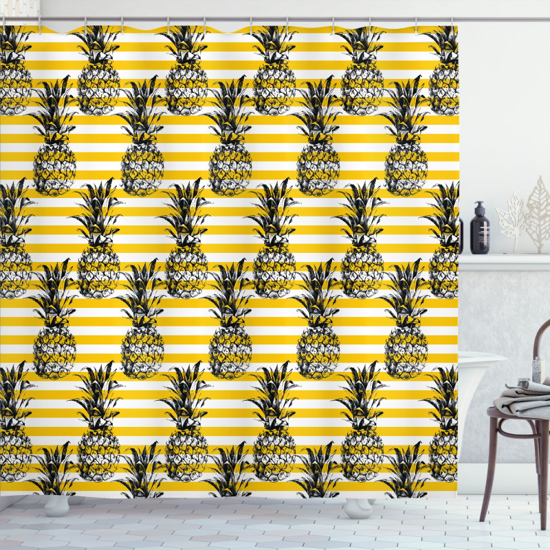 Modern Pineapple Motif Shower Curtain