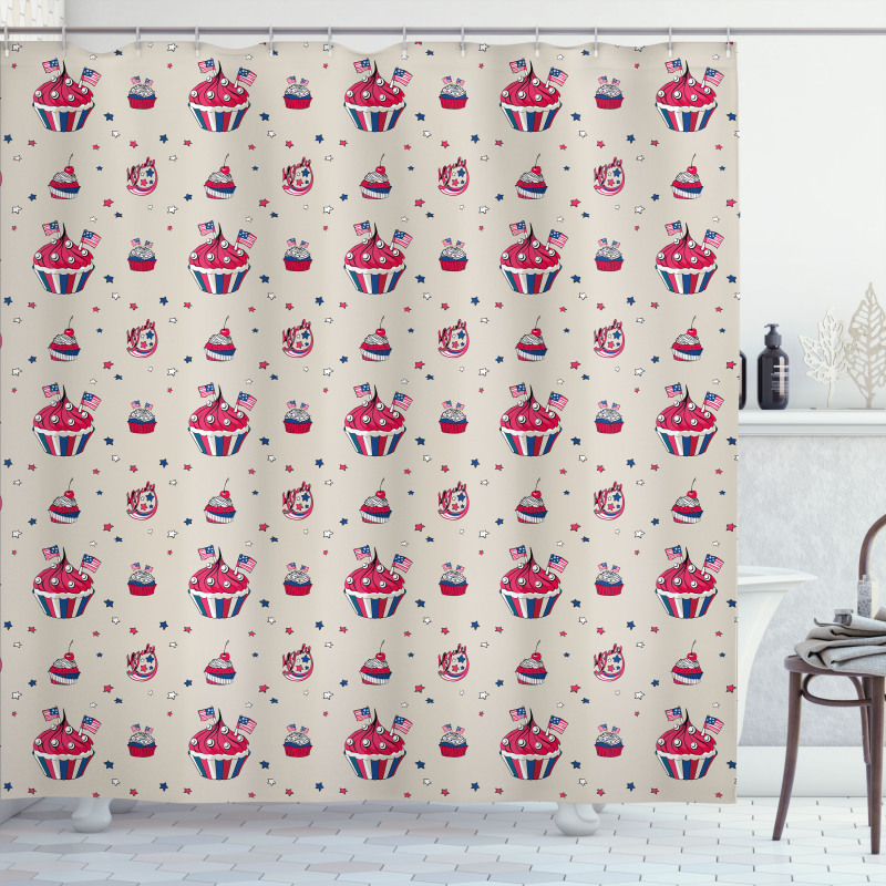 Cupcakes with Flags Shower Curtain