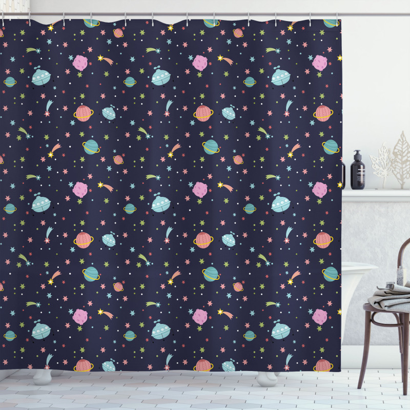 Alien Planets Asteroid Shower Curtain