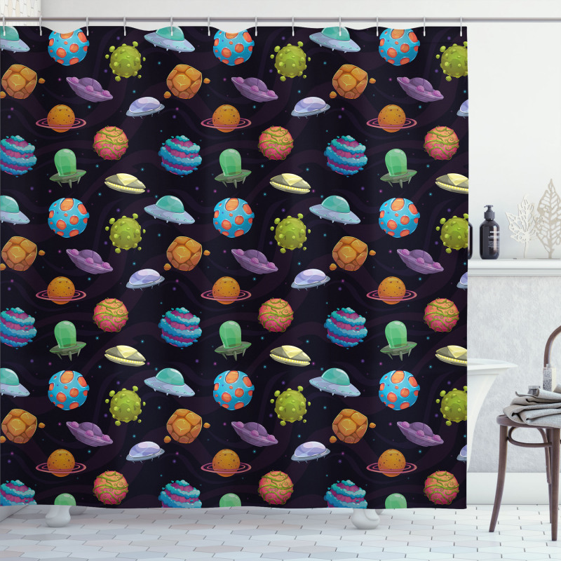 UFOs and Abstract Planet Shower Curtain