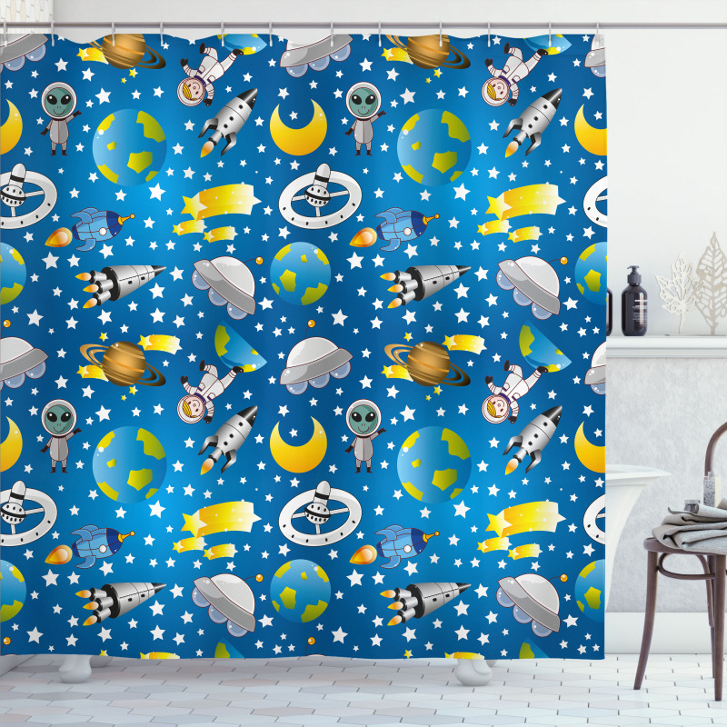 Alien and Human Astronaut Shower Curtain