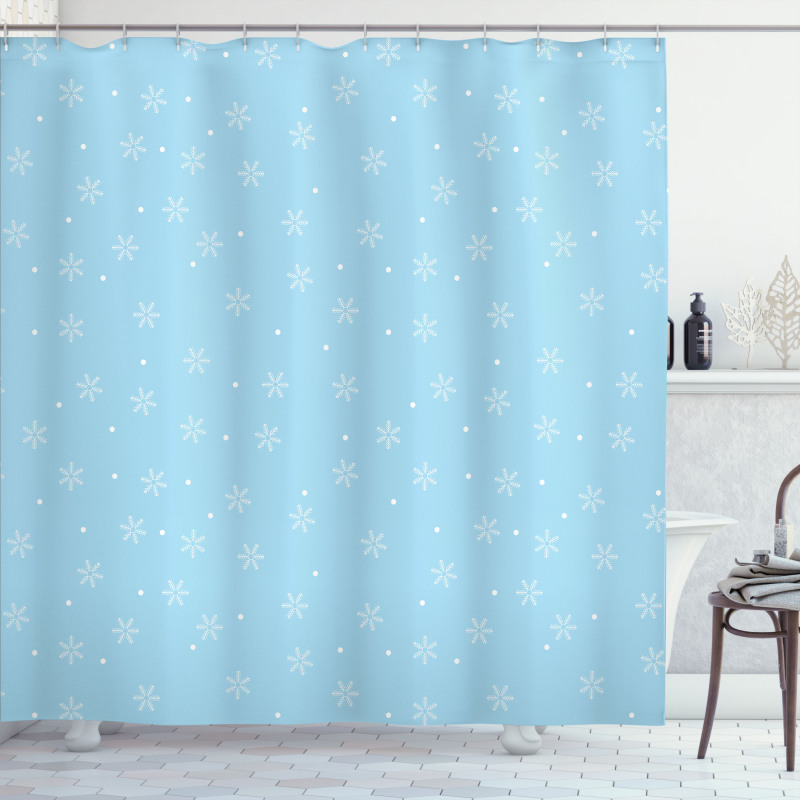Soft Snowfall on Blue Shower Curtain