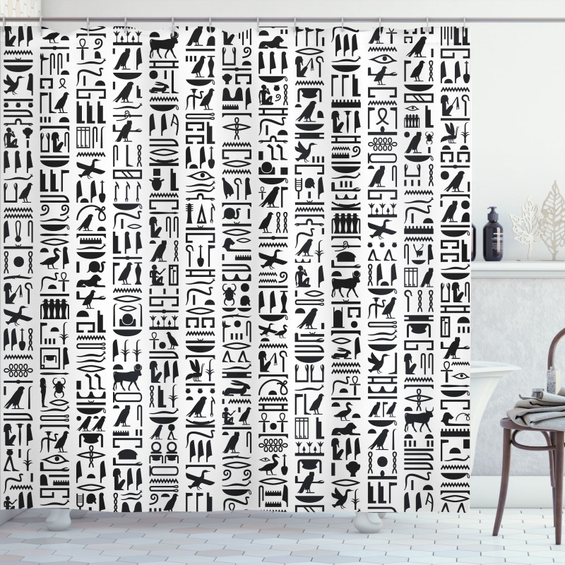 Monochrome Hieroglyphs Shower Curtain