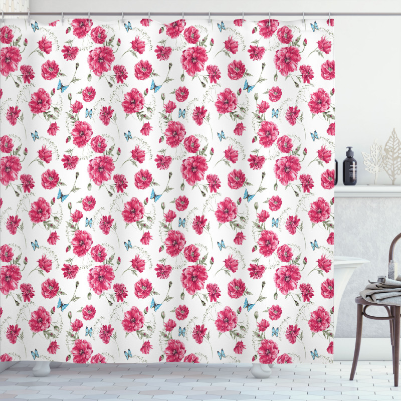 Poppy Flora Blossoms Shower Curtain