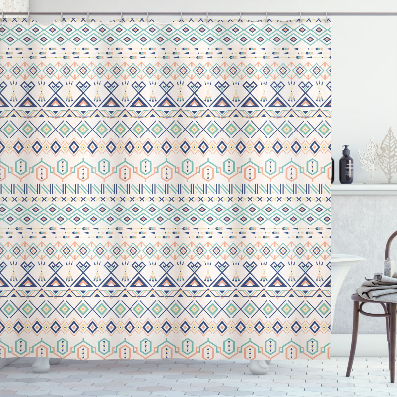 Aztec Motifs Squares Shower Curtain