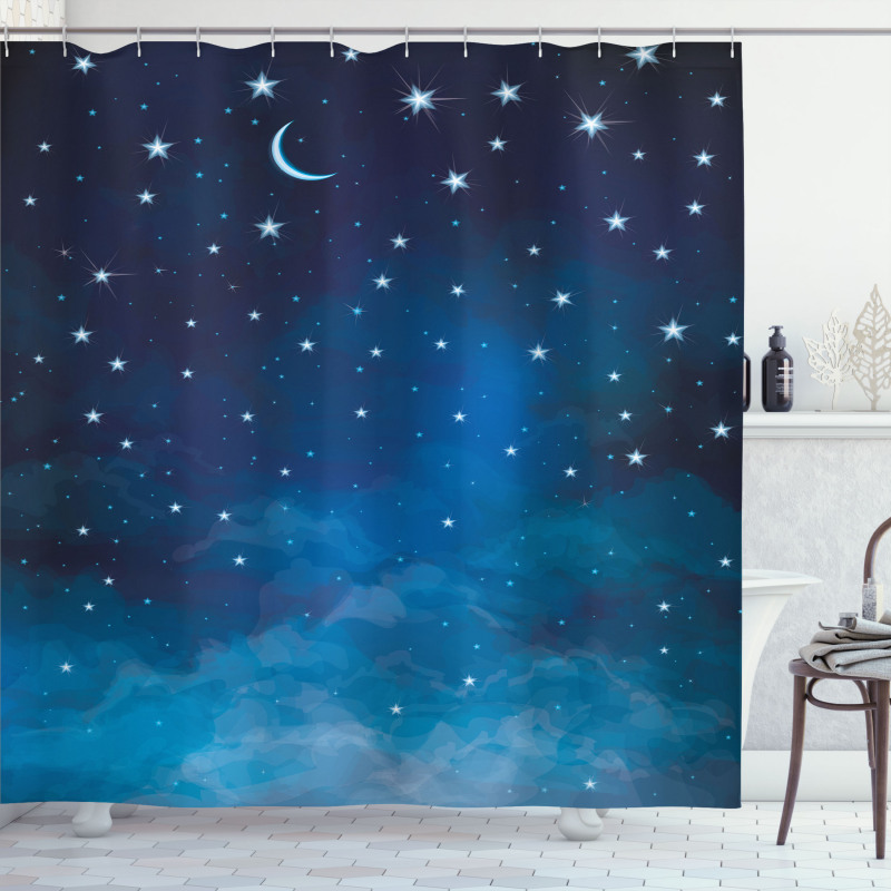 Night Time with Moon Star Shower Curtain