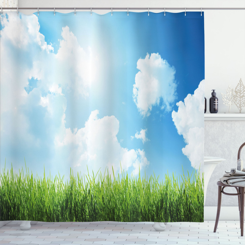 Sunny Day Grass Clouds Shower Curtain