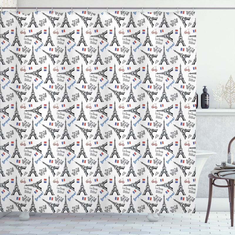 French Doodle Art Shower Curtain