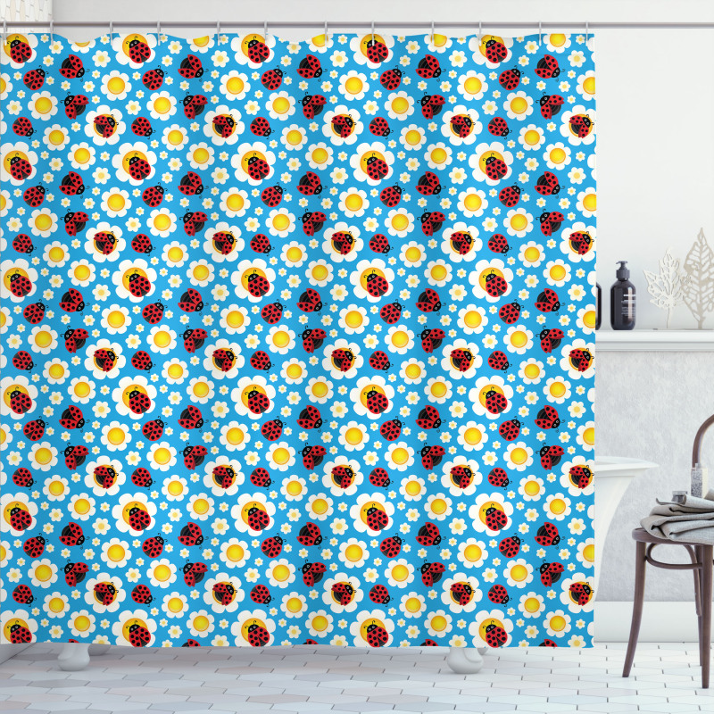 Abstract Daisies Bugs Shower Curtain