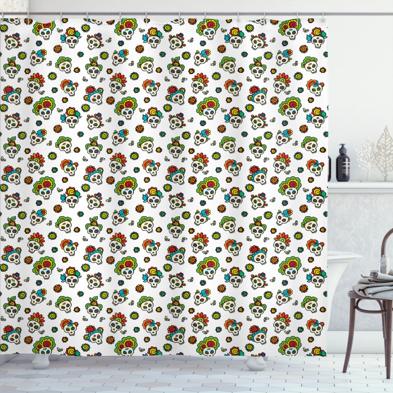 Dead Sugar Skull Flowers Shower Curtain