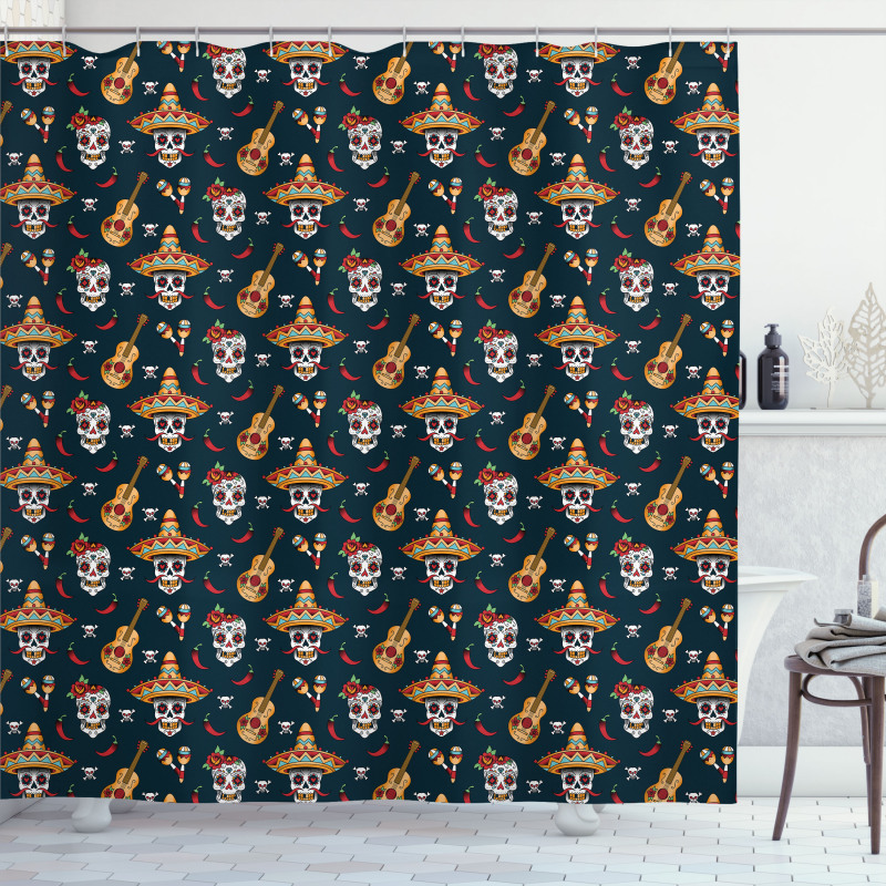 Skull Sombrero Chili Shower Curtain